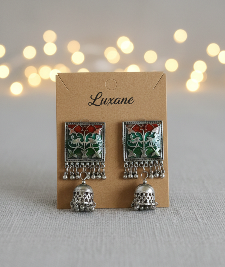 Heritage Meenakari Square Jhumki Earrings