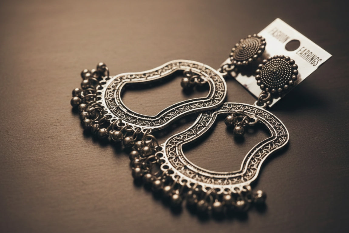 Vintage Oxidised Tribal Chandbali Earrings
