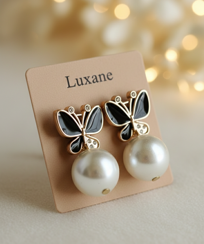 Noir Flutter Pearl Drop Earrings