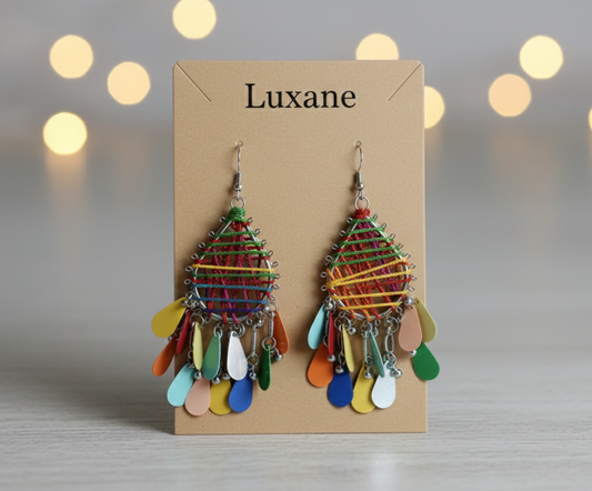 Boho Rainbow Thread Tassel Earrings