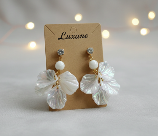Iridescent Petal Pearl Drop Earrings