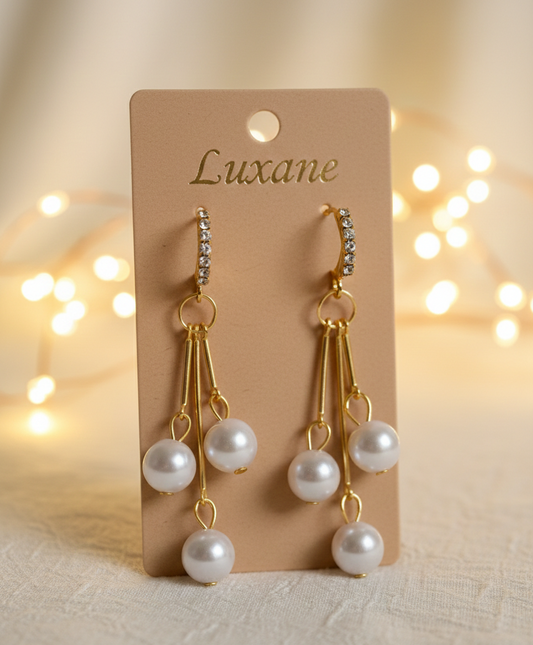 Golden Cascade Pearl Drop Earrings