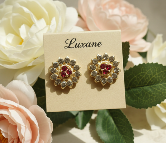 Rani Ruby Floral Stud Earrings