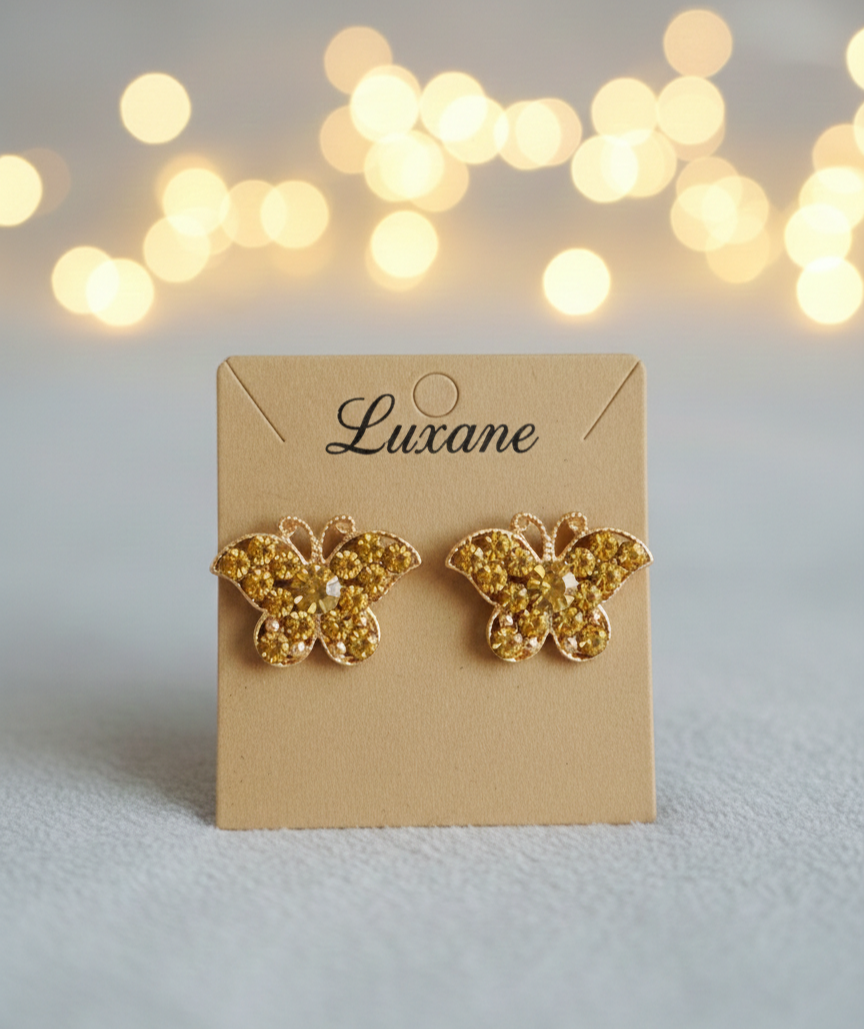 Golden Spark Butterfly Stud Earrings