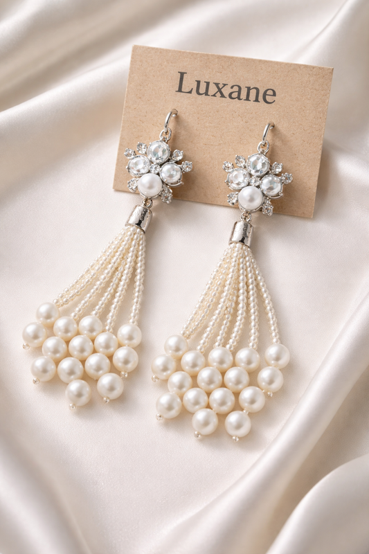 Pearl Cascade Luxe Tassel Earrings
